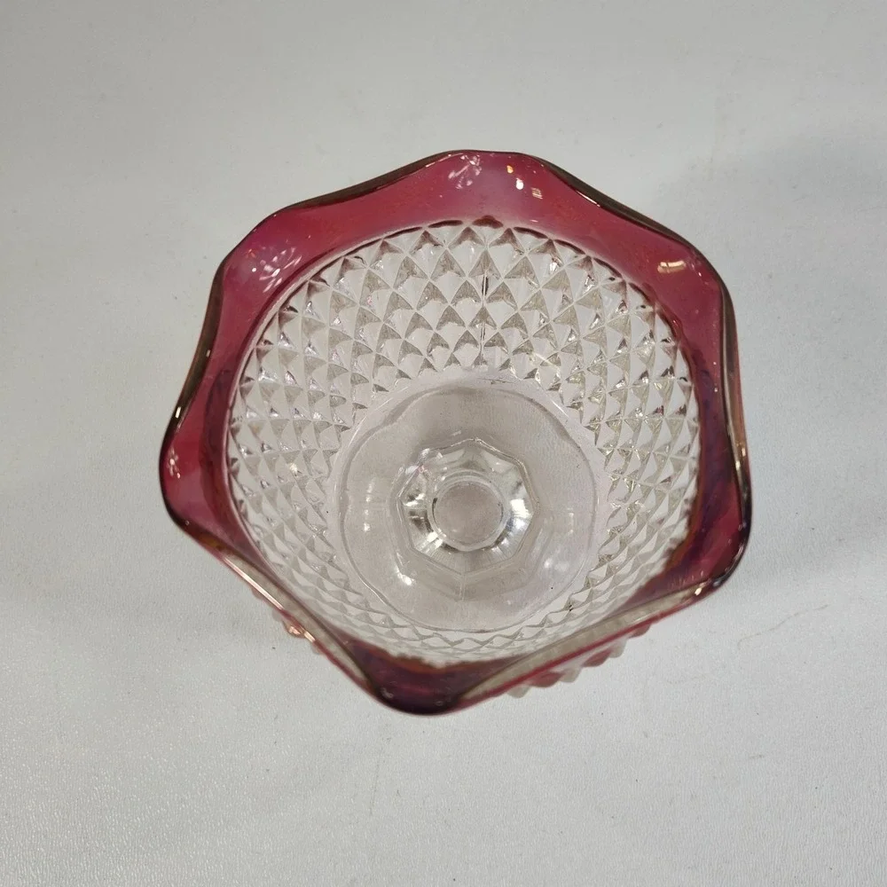 Vintage Indiana Glass Diamond Point Ruby Red Flash Candy/Trinket‎ Dish